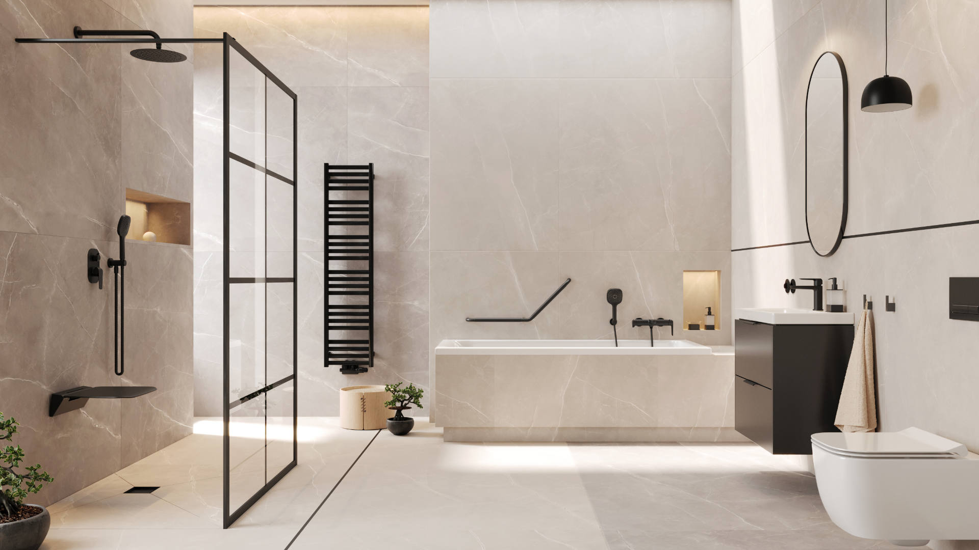 Lustro owalne w ramie czarny mat