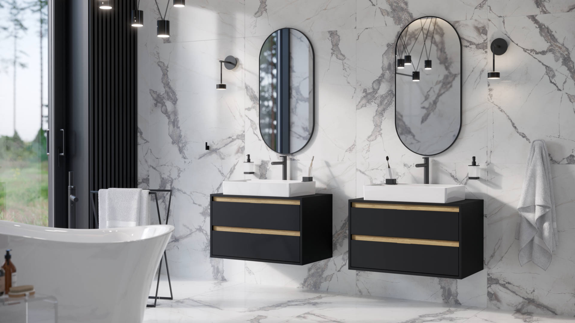 Lustro owalne w ramie czarny mat