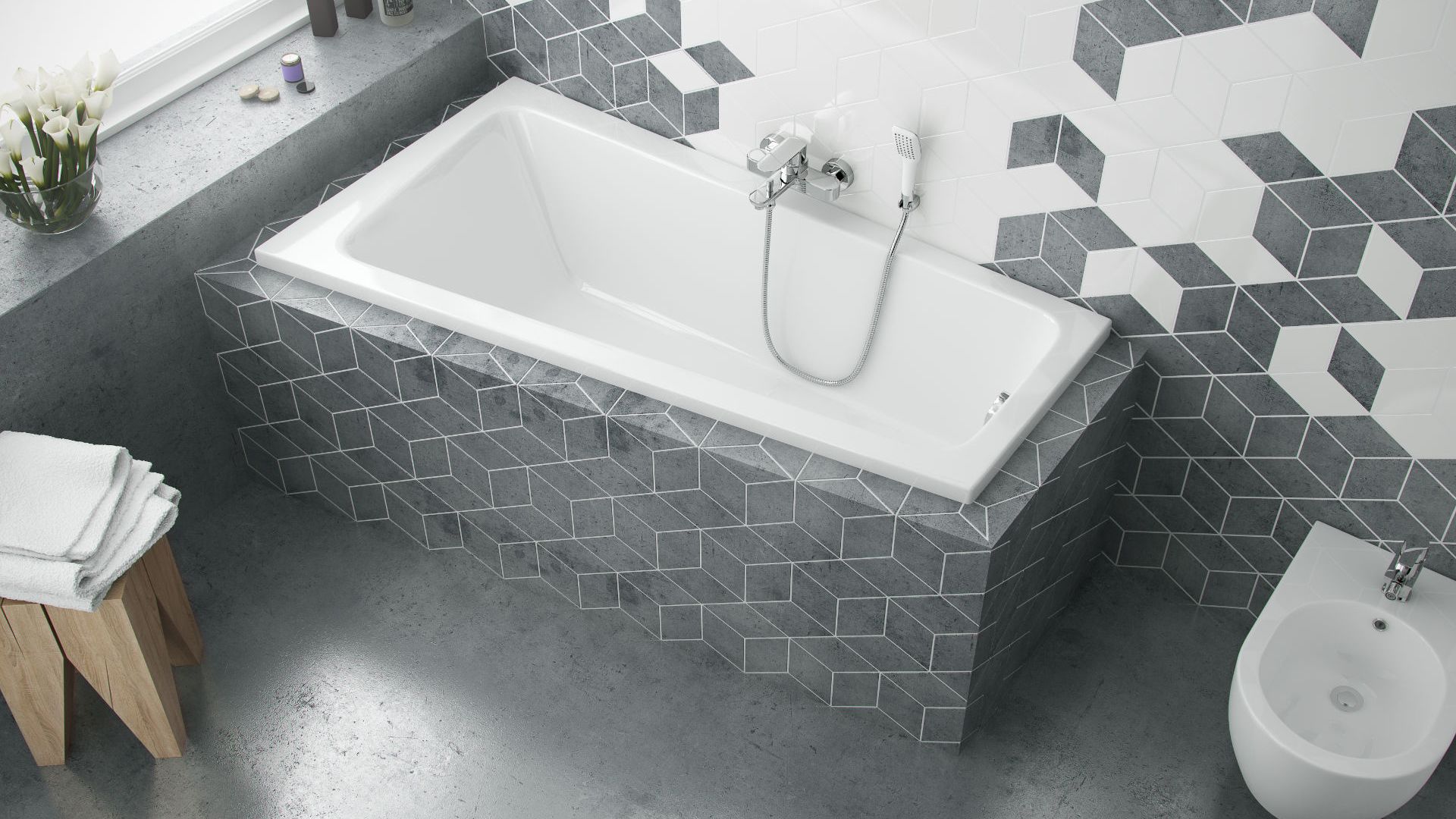 Ava Side wanna narożna 150x80 cm prawa, biały połysk