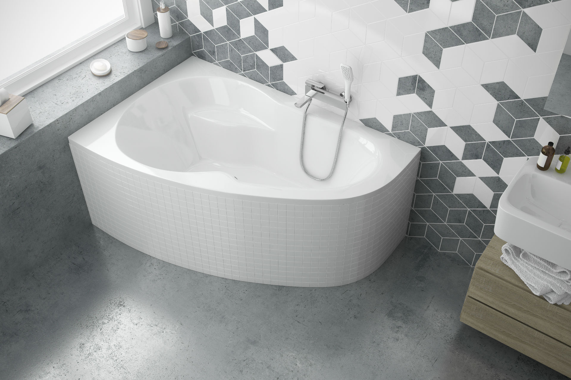 Newa Plus wanna narożna 160X95 bateria wannowa Pride