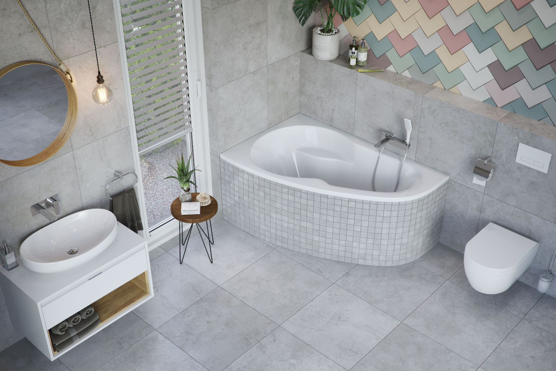 Newa Plus wanna narożna 160X95 kolorowe płytki