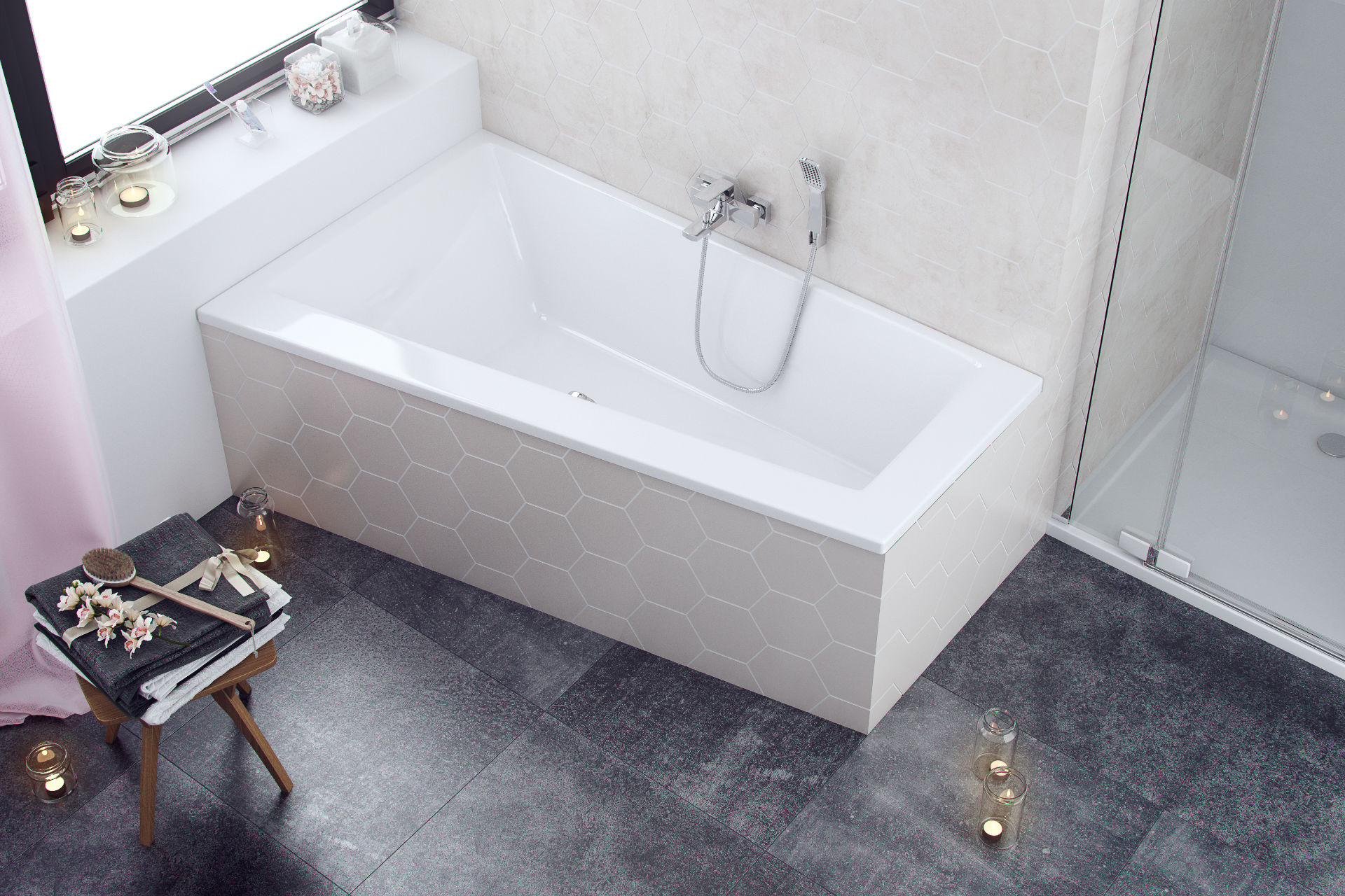 Sfera Slim wanna narożna 170x100 plaster miodu