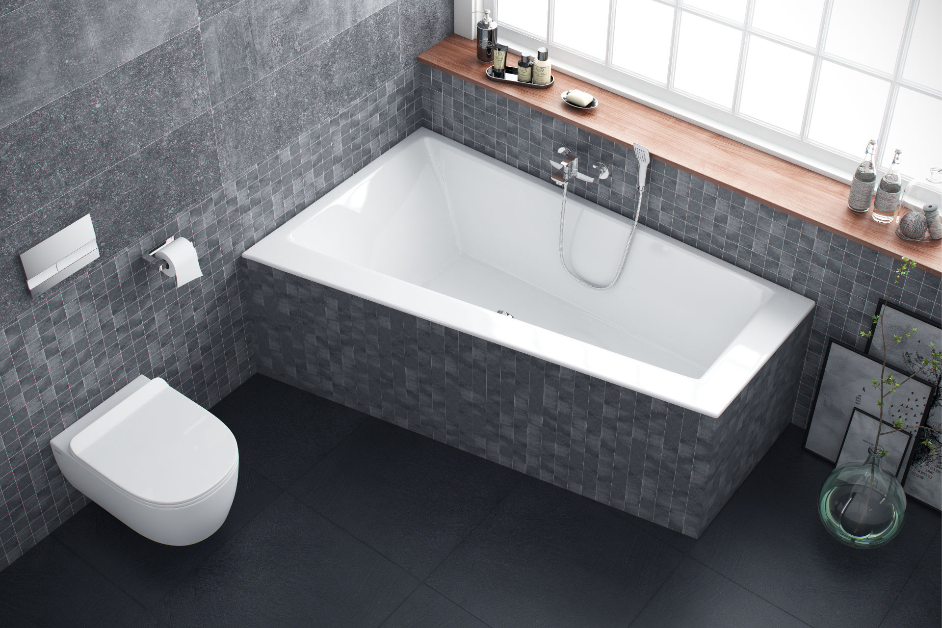 Sfera Slim wanna narożna 170x100 grafitowa łazienka