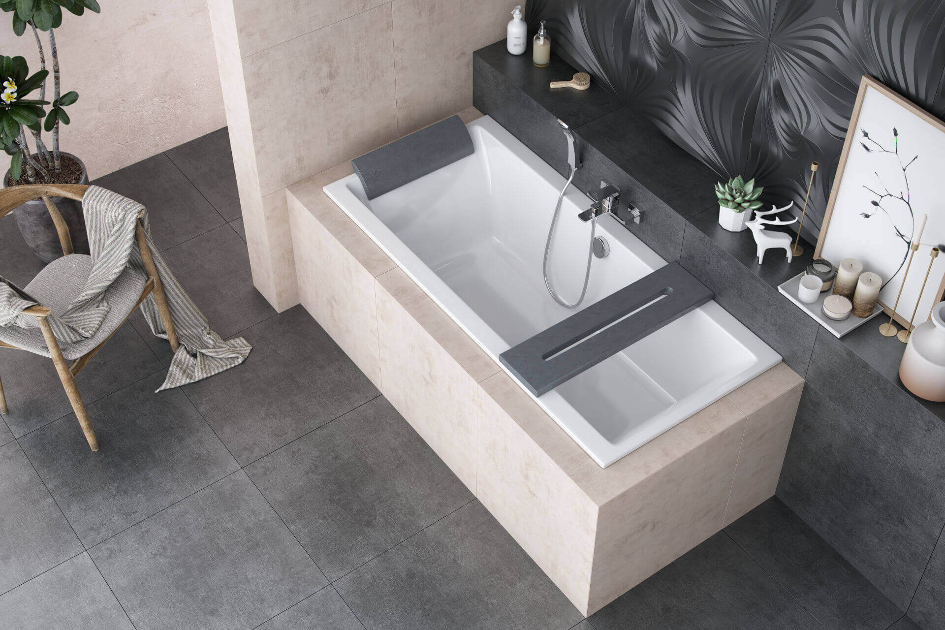 Long zagłówek wannowy Excellent półka Level