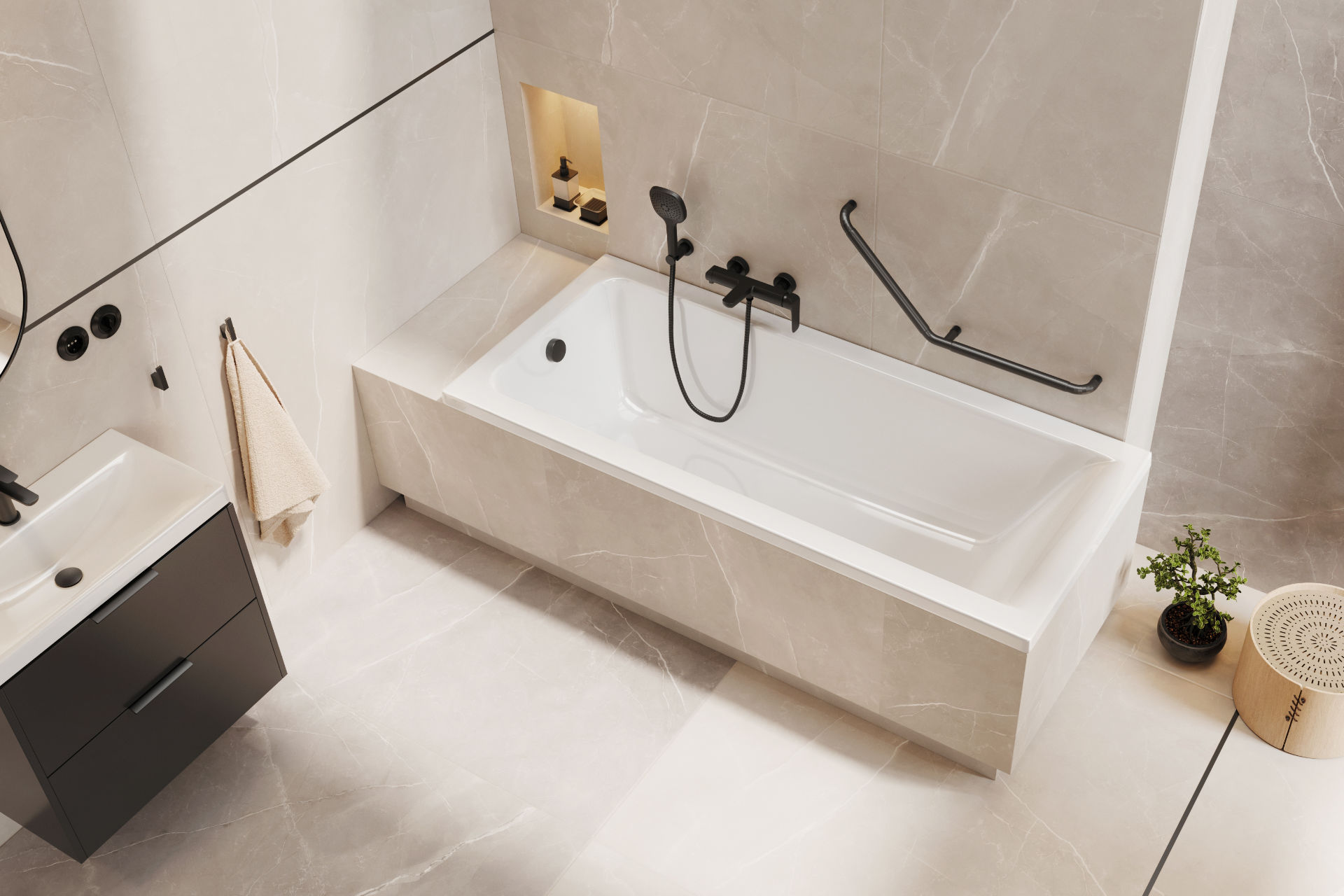 Wanna prostokątna Savia 170x70 Excellent uchwyt Hendi