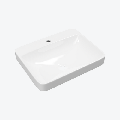 Holmi 59 umywalka nablatowa/wpuszczana 59x47 cm prostokątna z otworem na baterię, biały połysk