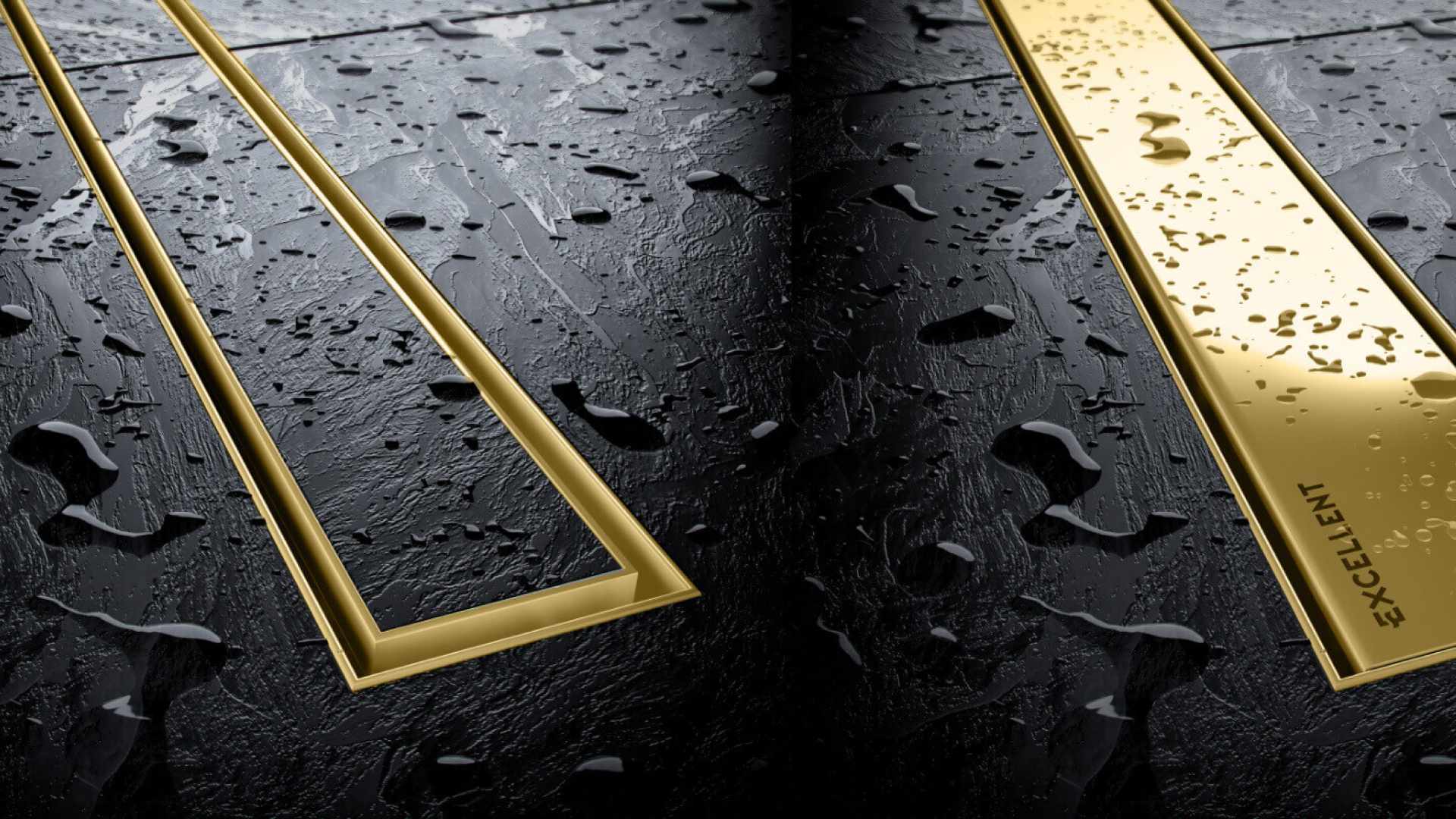 Stilio odpływ liniowy 80 cm z kołnierzem ruszt do wypełnienia płytką, złoty