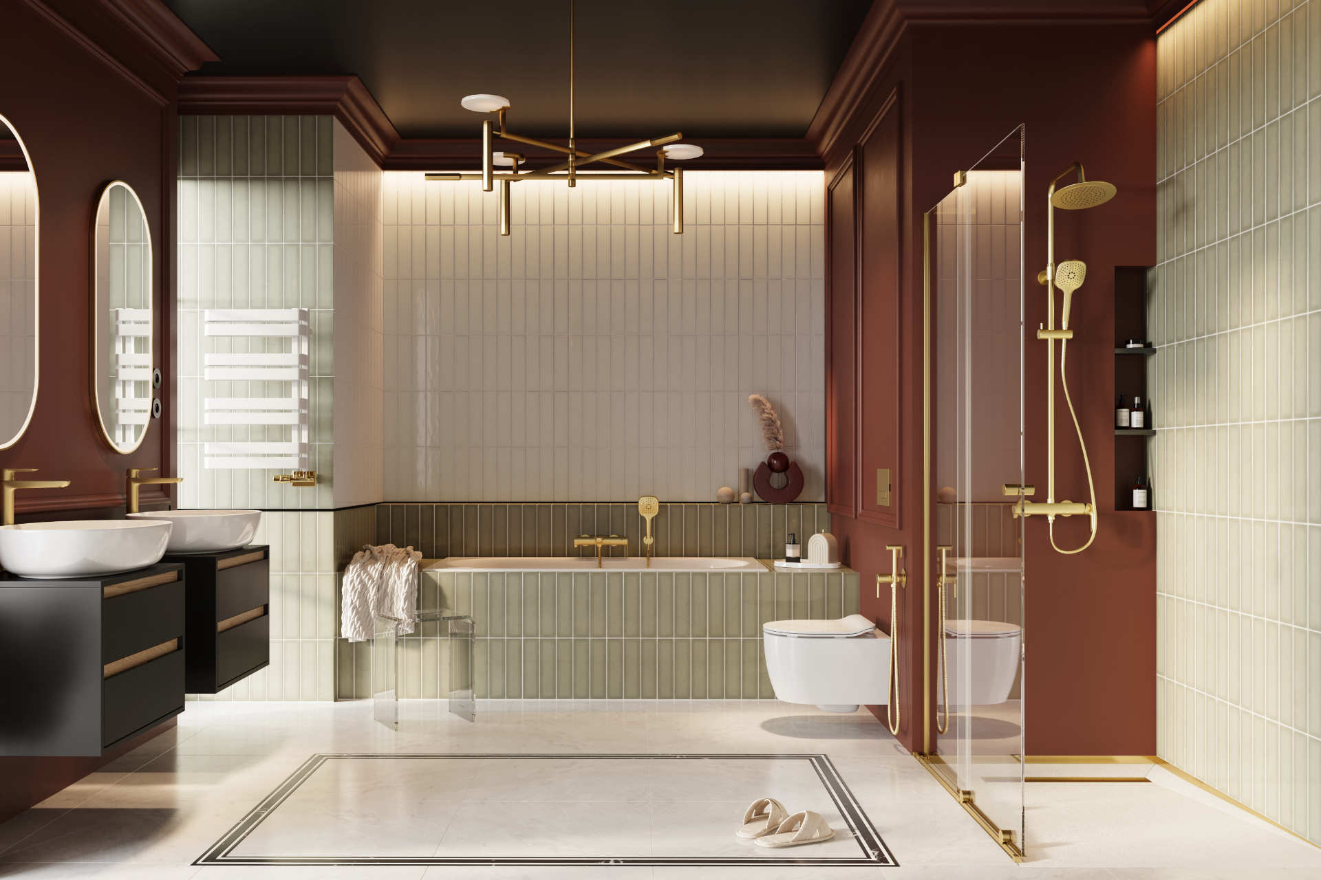 Głowica prysznicowa 25 cm okrągła slim, złoty szczotkowany