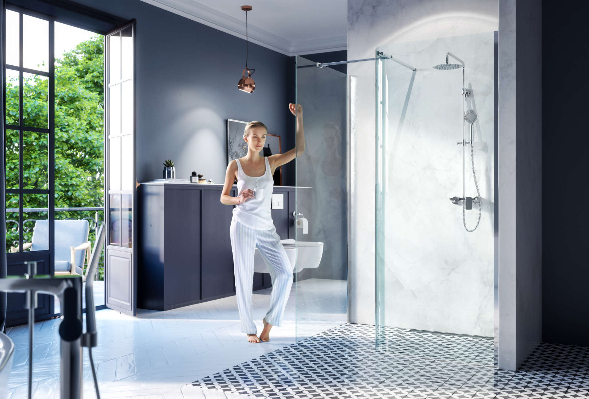 Vidoq walk-in ścianka prysznicowa gięta 83x200 cm, powłoka Clean Control, chrom