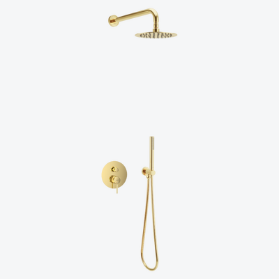 PI zestaw prysznicowo-wannowy podtynkowy 3 funkcyjny, z deszczownicą 25 cm, złoty połysk