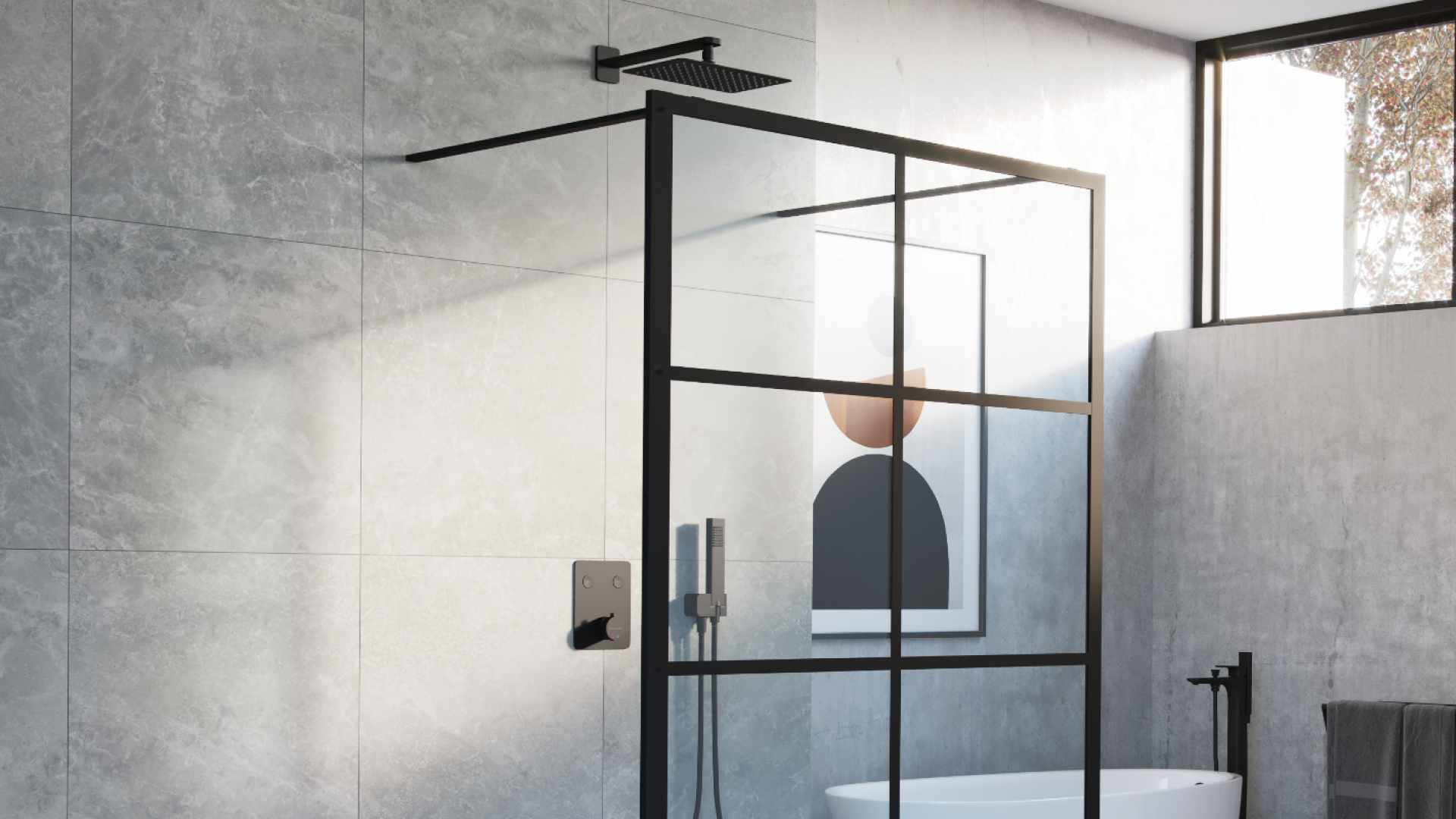 Krotos zestaw prysznicowo-wannowy podtynkowy z deszczownicą 20x30cm 2 funkcyjny, czarny mat