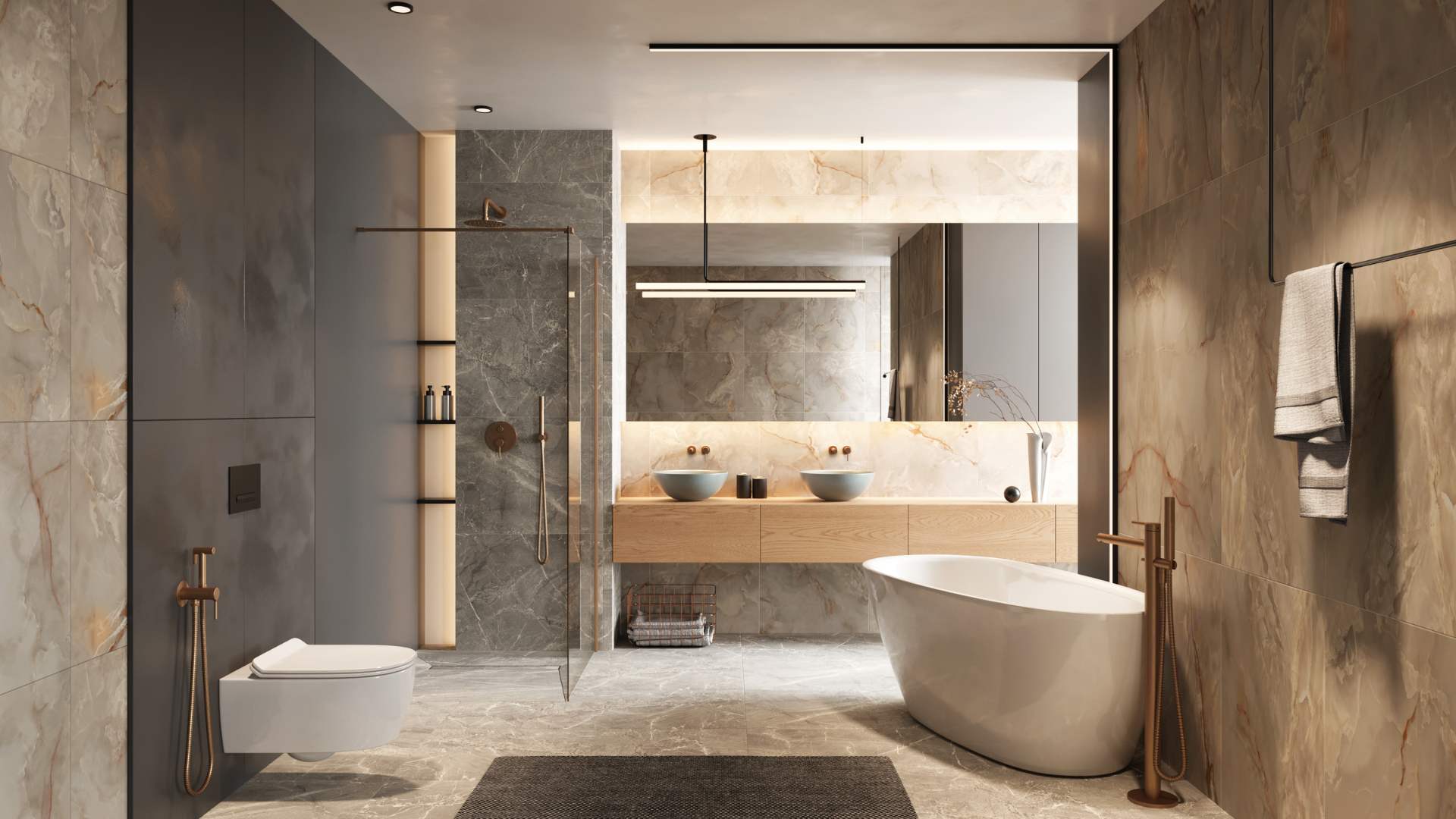 PI bateria bidetowa bidetta ze słuchawką prysznicową, miedziany szczotkowany