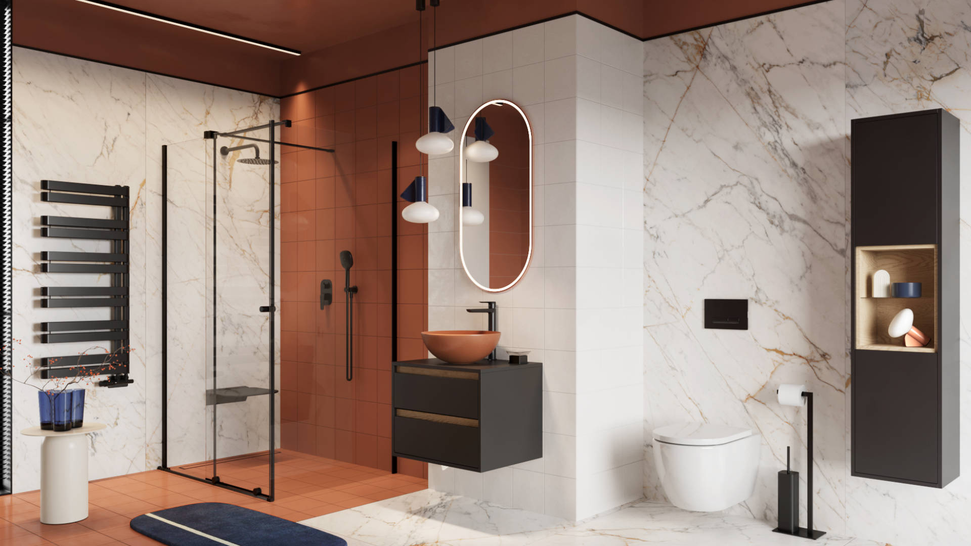 Tuto szafka boczna 160 cm wysoka, szary /dąb