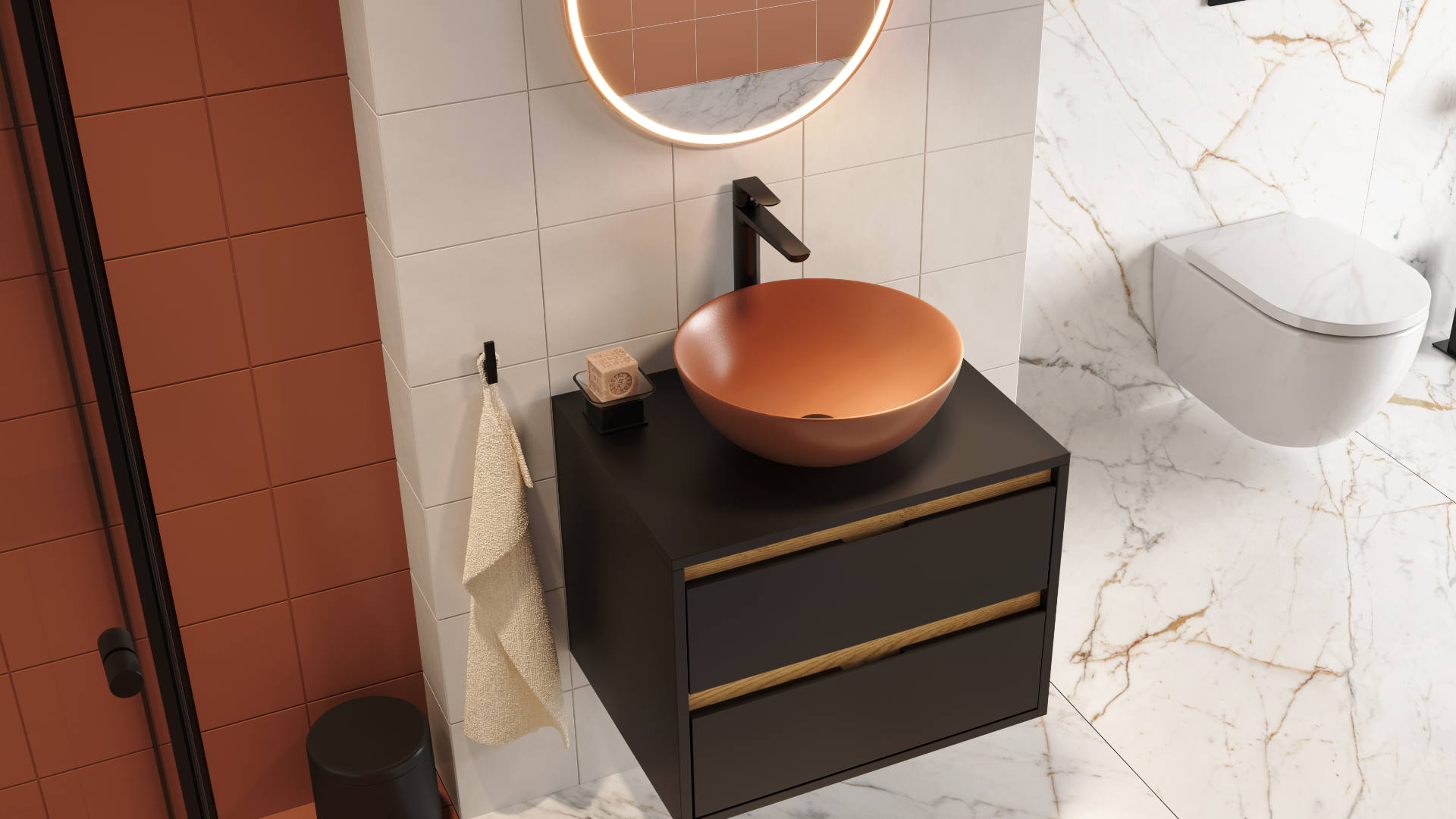 Luqa umywalka nablatowa 40 cm okrągła, terracotta mat