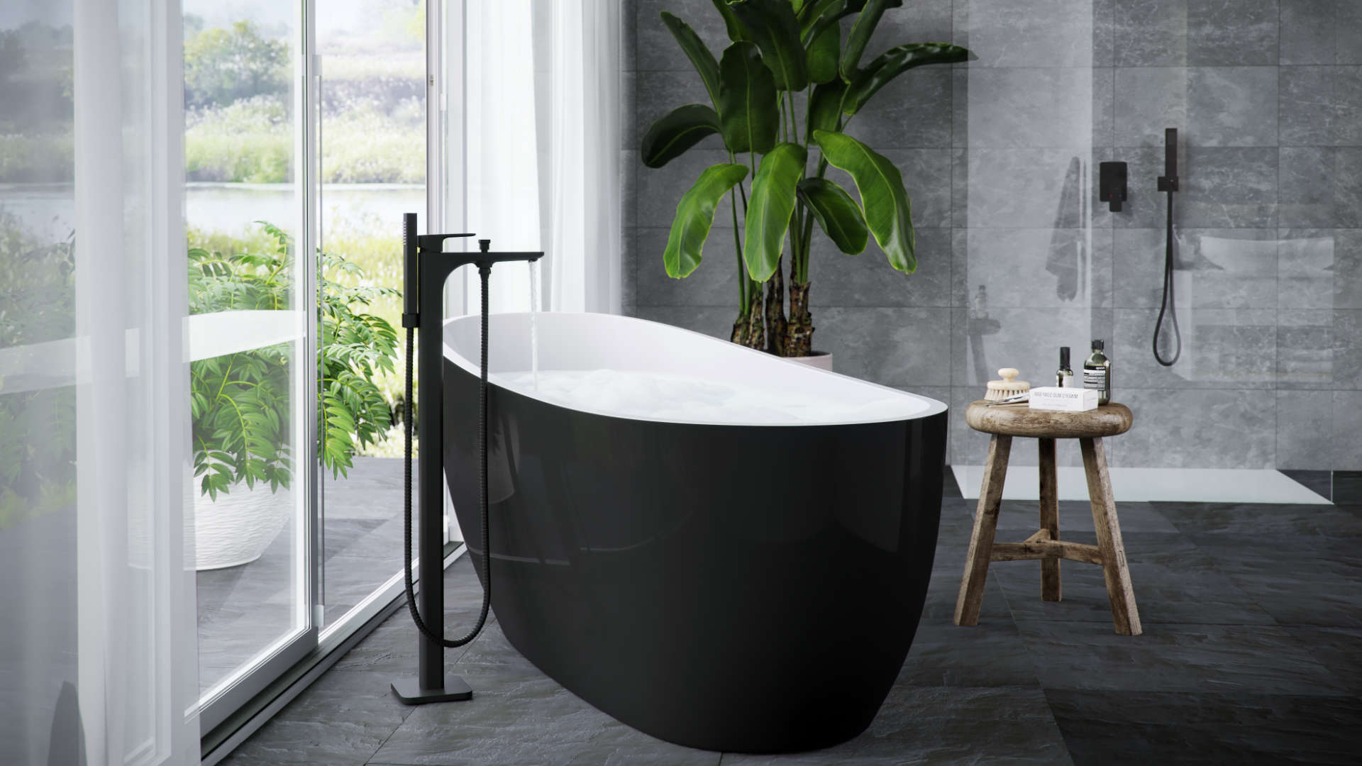 Keria bateria wannowa wolnostojąca , czarny mat