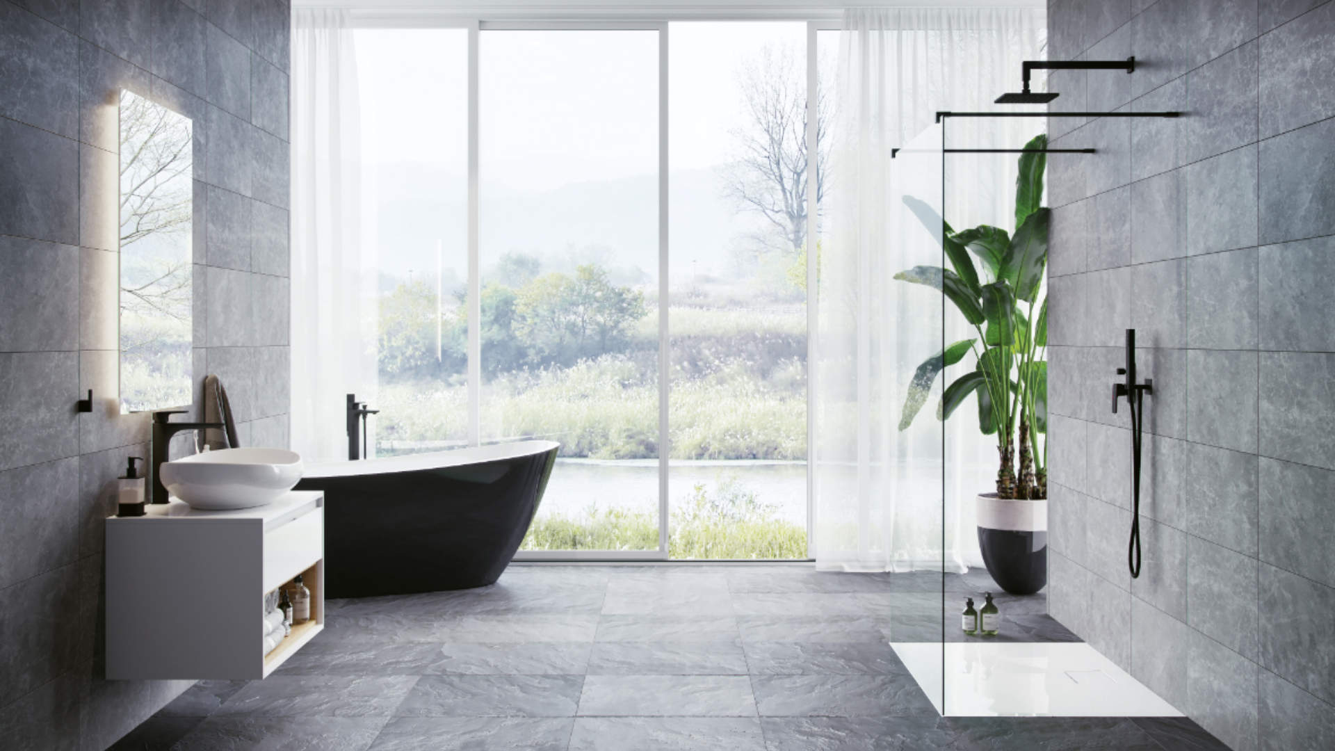 Keria zestaw prysznicowo-wannowy podtynkowy z deszczownicą 20x20 cm, 2 funkcyjny, czarny mat