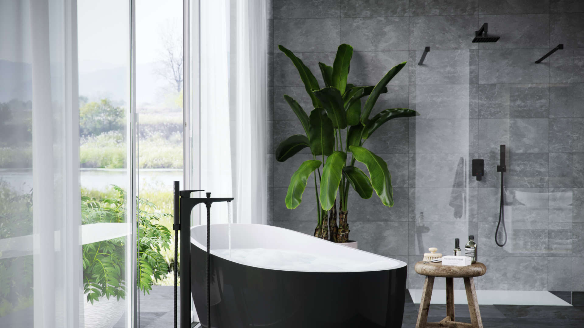 Keria zestaw prysznicowo-wannowy podtynkowy z deszczownicą 20x20 cm, 2 funkcyjny, czarny mat