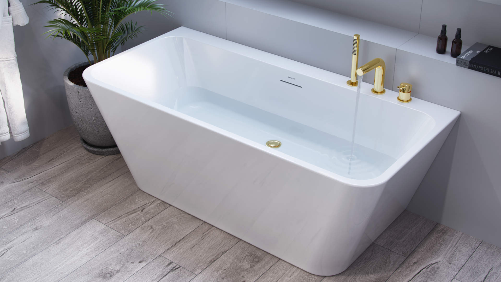 Korek klik-klak do wanien wolnostojących czyszczony od góry, złoty połysk