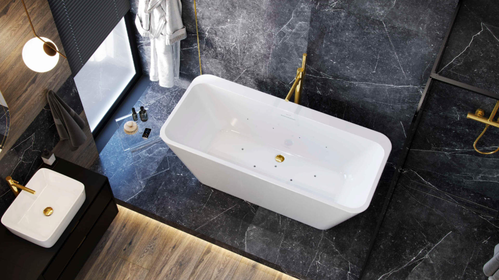 Korek klik-klak do wanien wolnostojących czyszczony od góry, biały połysk