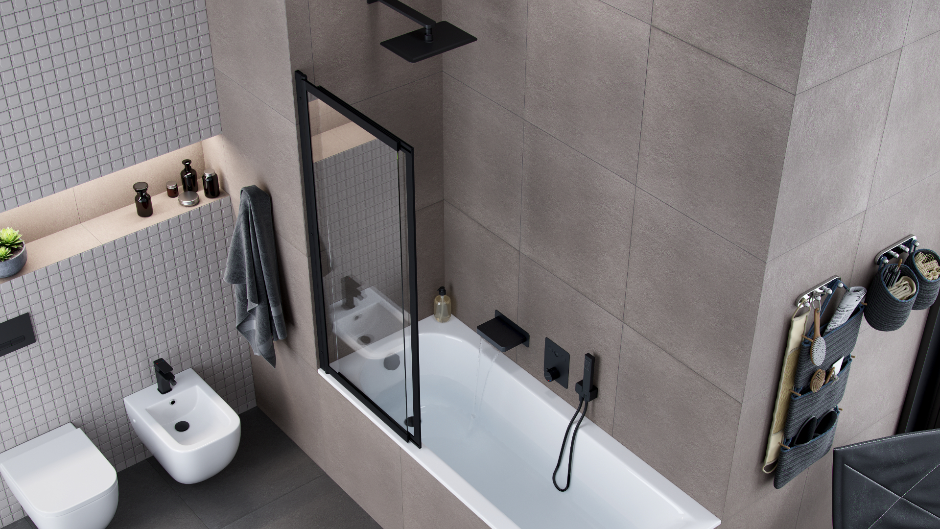 Krotos zestaw prysznicowo-wannowy podtynkowy z deszczownicą 20x30cm 3 funkcyjny, czarny mat