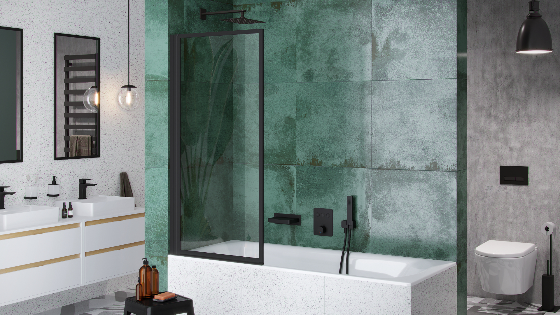 Krotos zestaw prysznicowo-wannowy podtynkowy z deszczownicą 20x30cm 3 funkcyjny, czarny mat