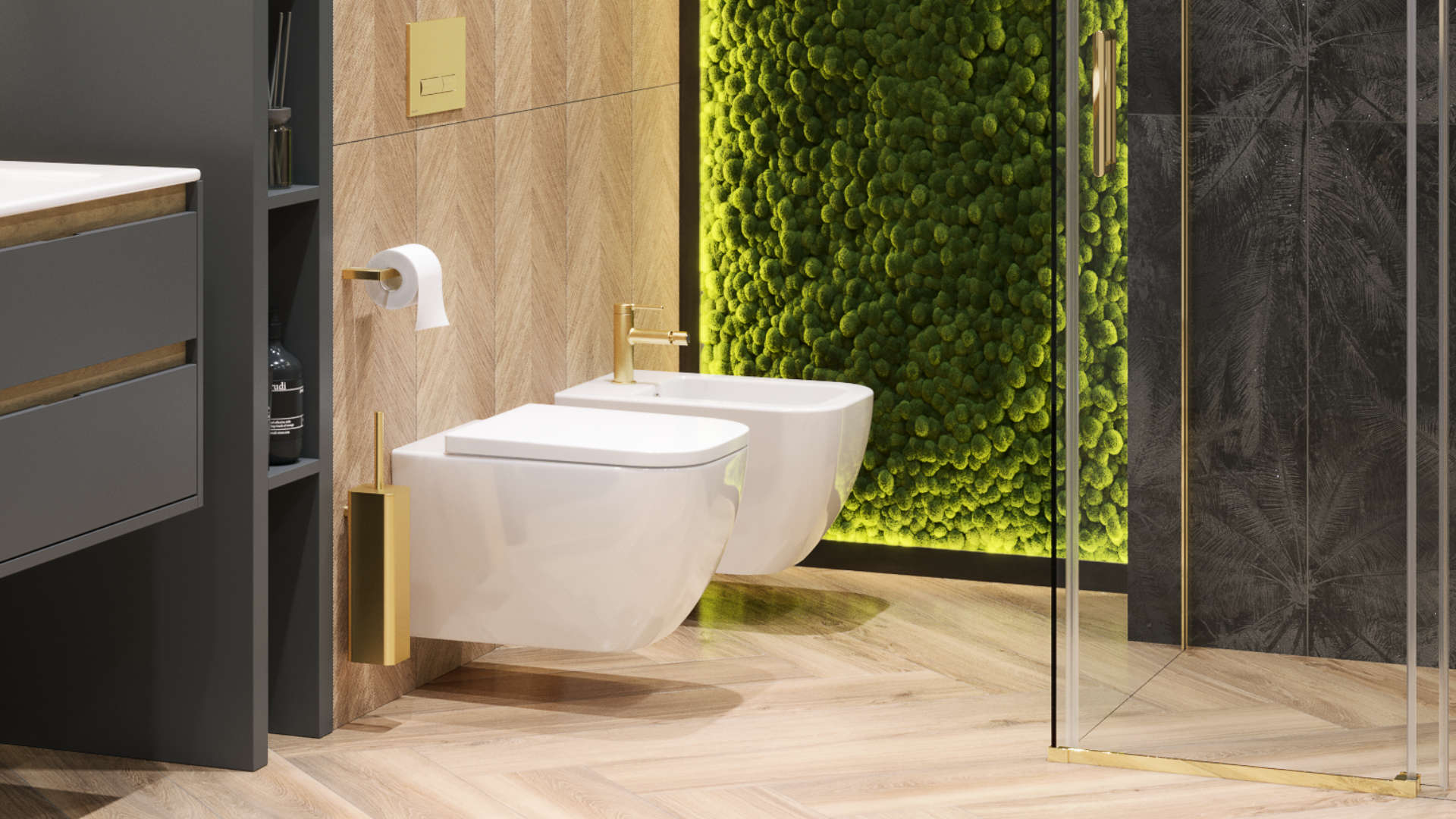 PI bateria bidetowa stojąca, złoty połysk