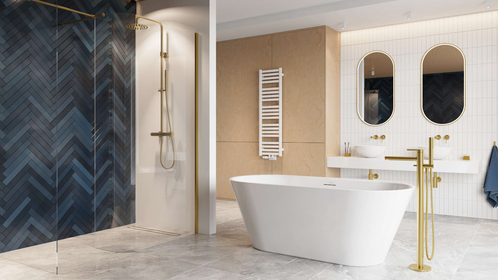 PI bateria wannowa wolnostojąca, złoty szczotkowany