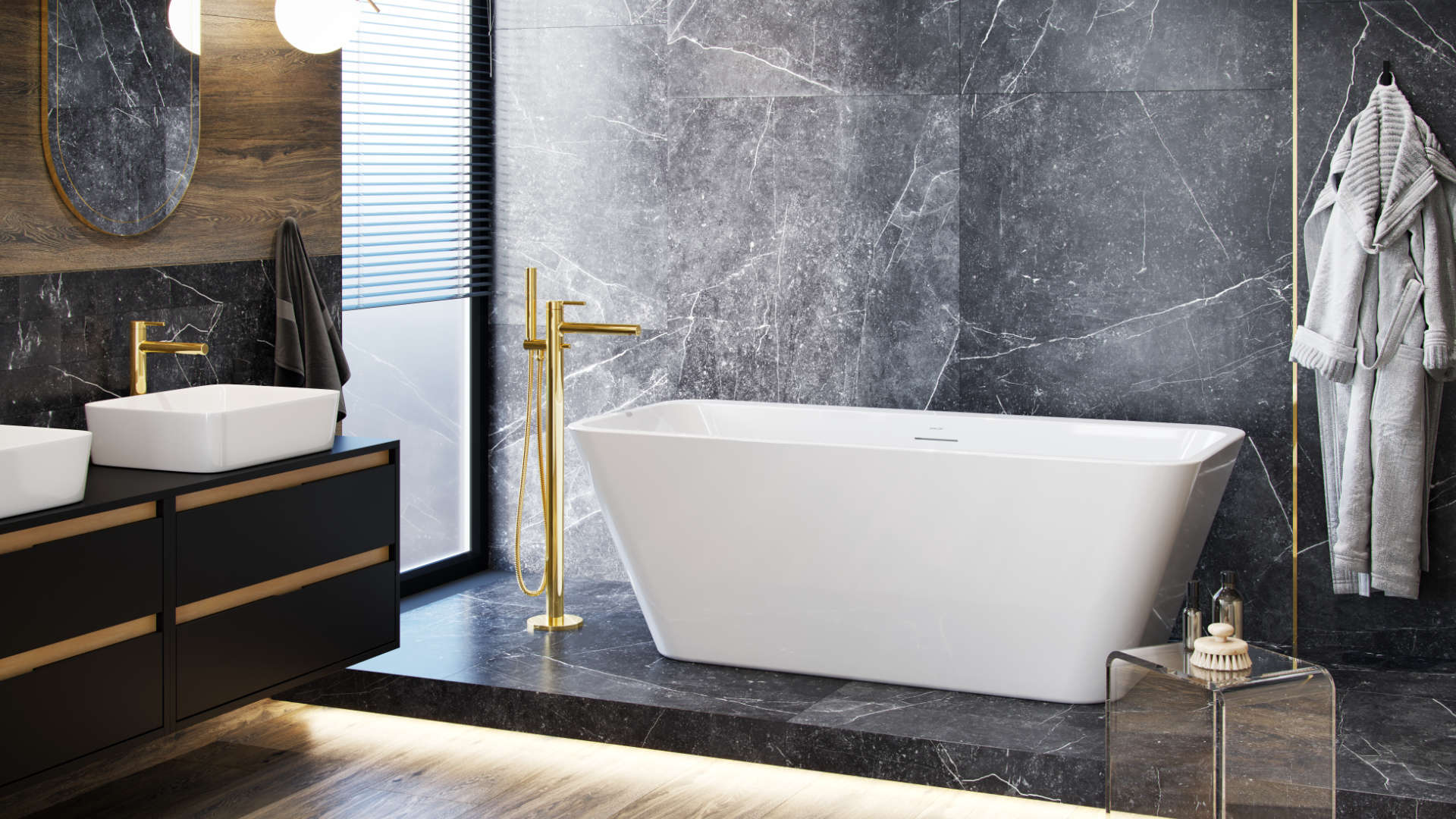 PI bateria wannowa wolnostojąca, złoty połysk