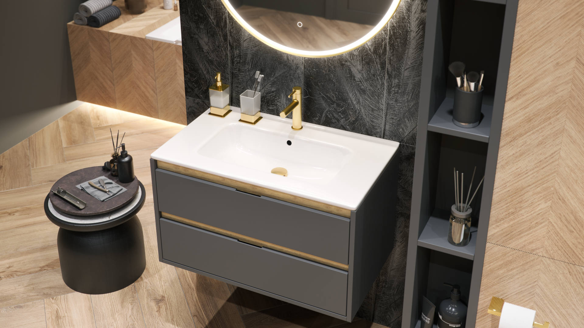 PI bateria umywalkowa stojąca, złoty połysk