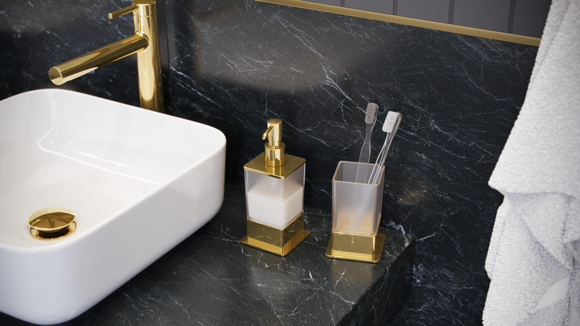 Riko dozownik stojący do mydła w płynie, złoty połysk