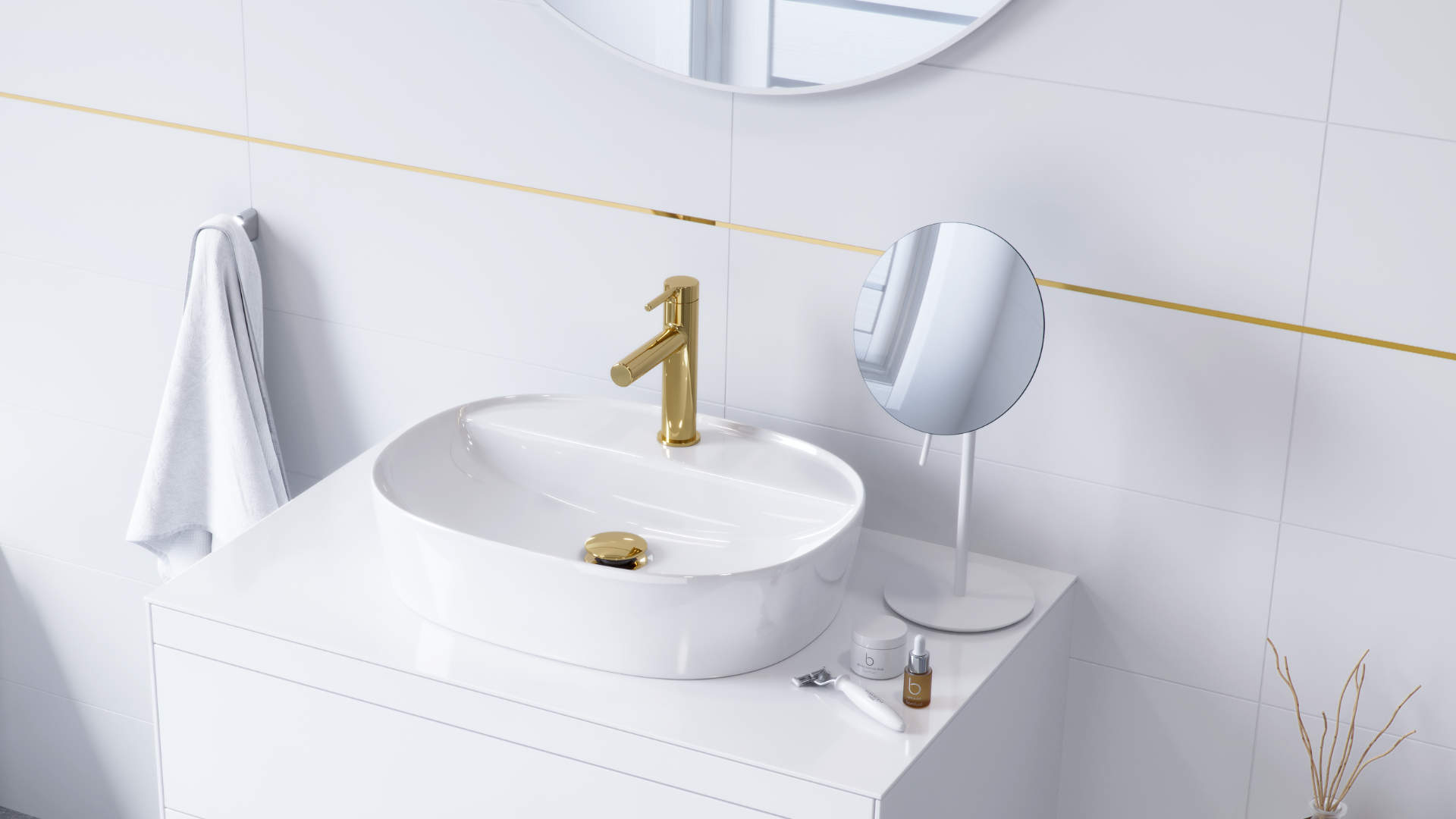 PI bateria umywalkowa stojąca, złoty połysk