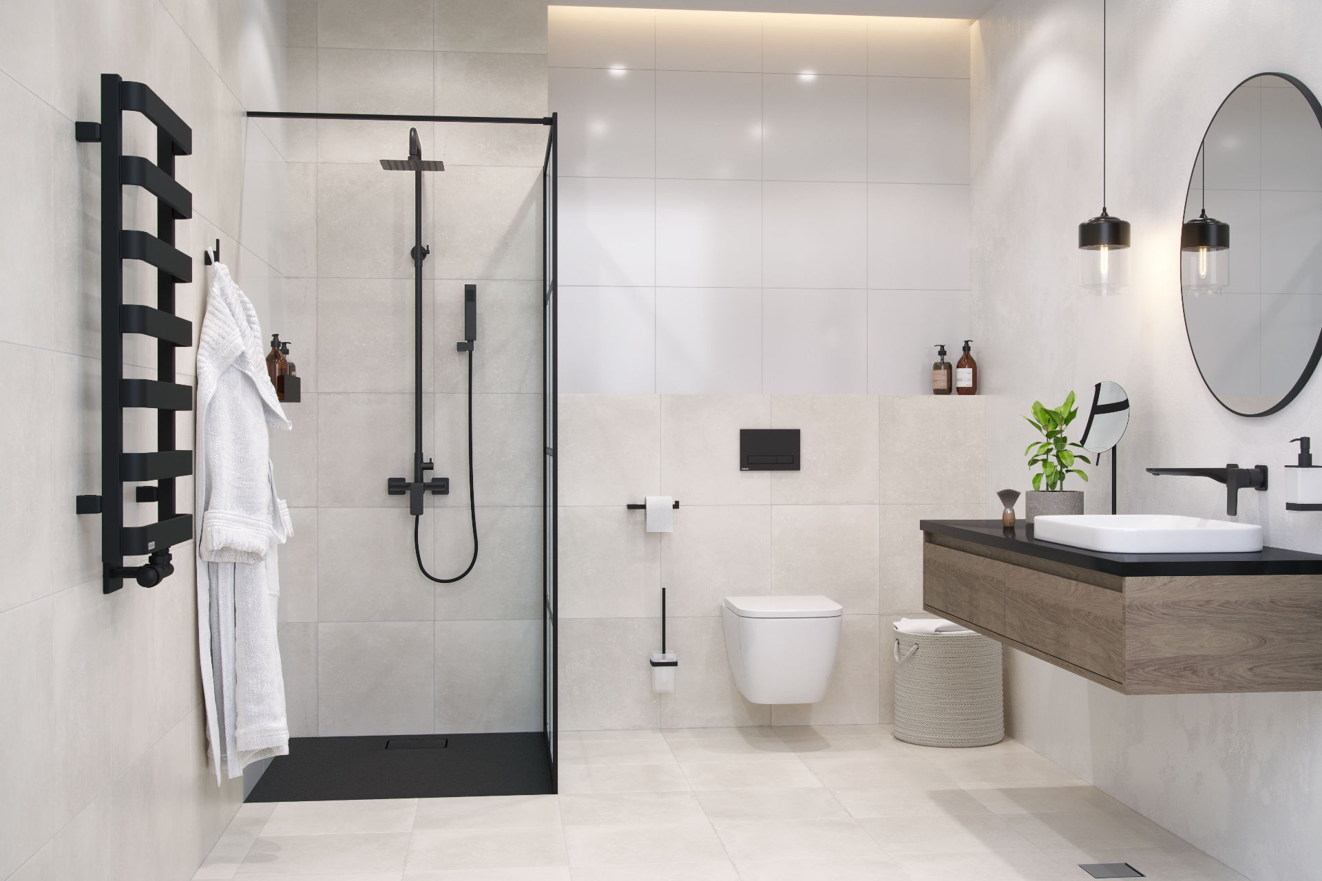 Brodzik LAVANO SLIM 100x80 Czarny zestaw prysznicowy Keria Rain