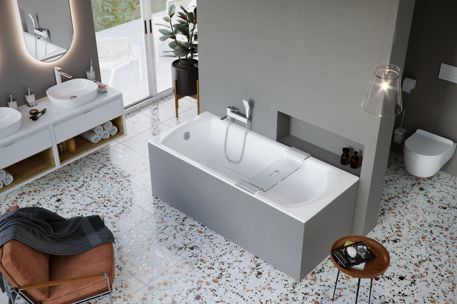 Wanna prostokątna Lamia Slim 150x75 bateria wannowa Pride