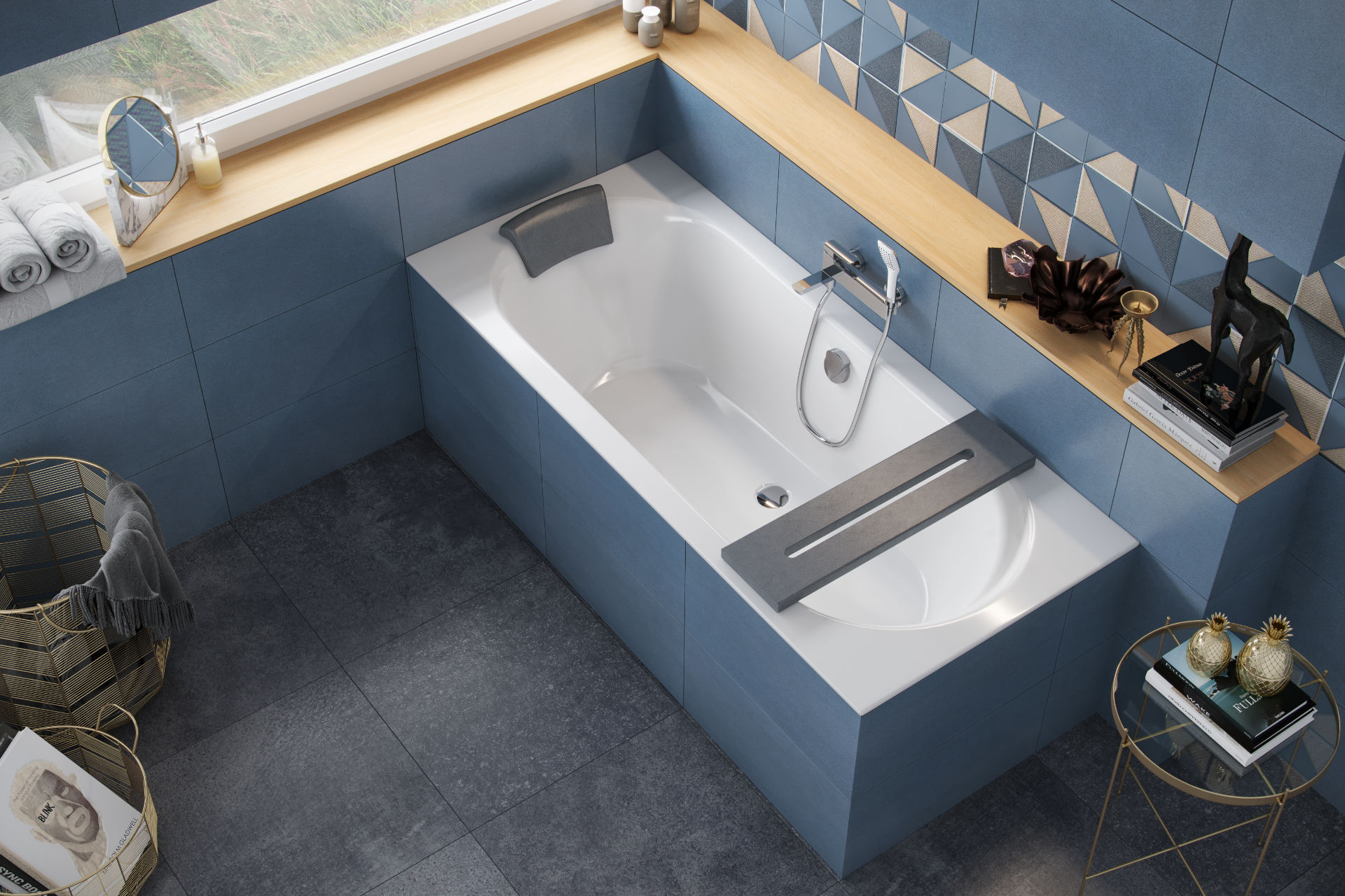 Oceana Slim wanna prostokątna 180x80 półka wannowa Level