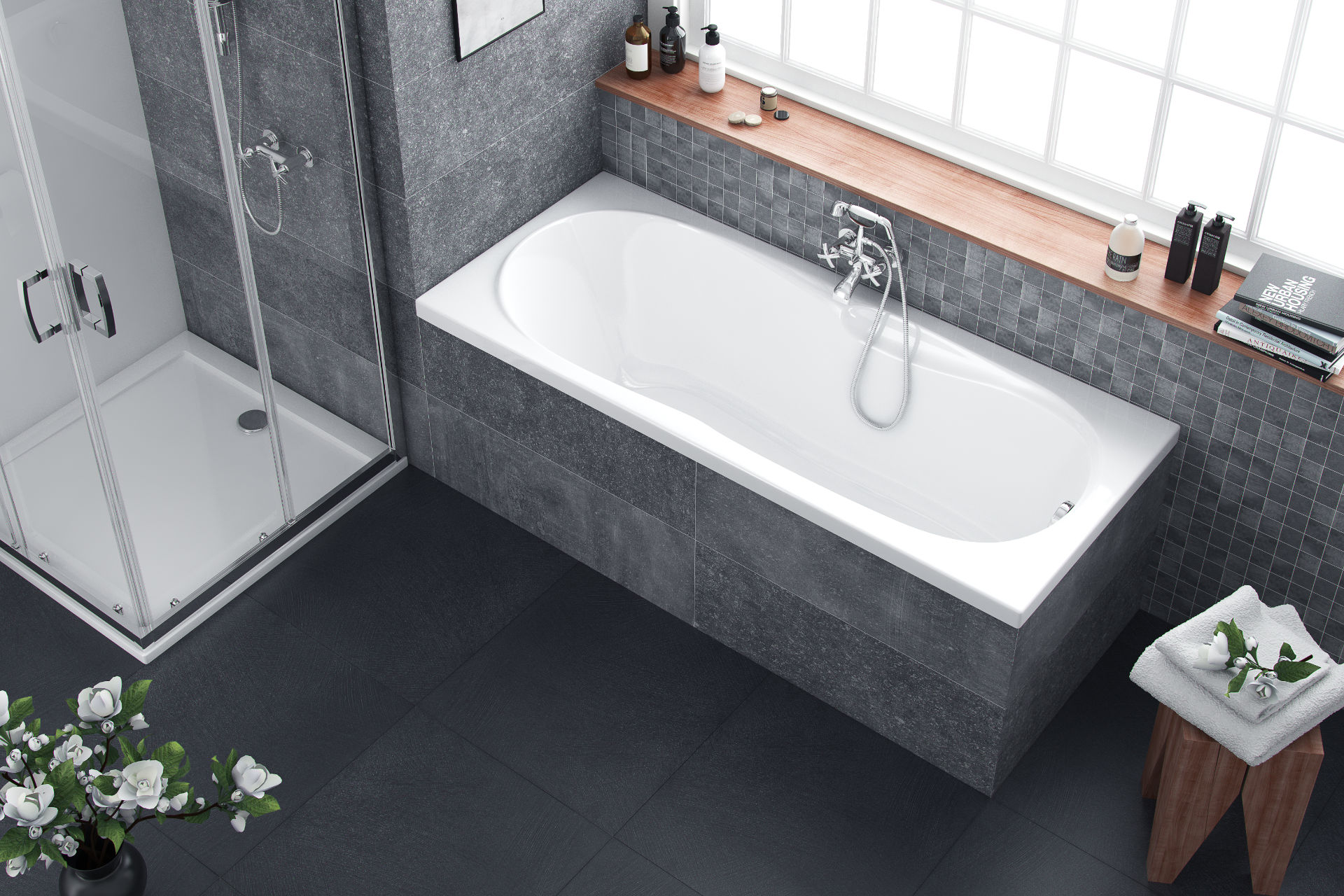 Sekwana wanna prostokątna 160x70 szara łazienka