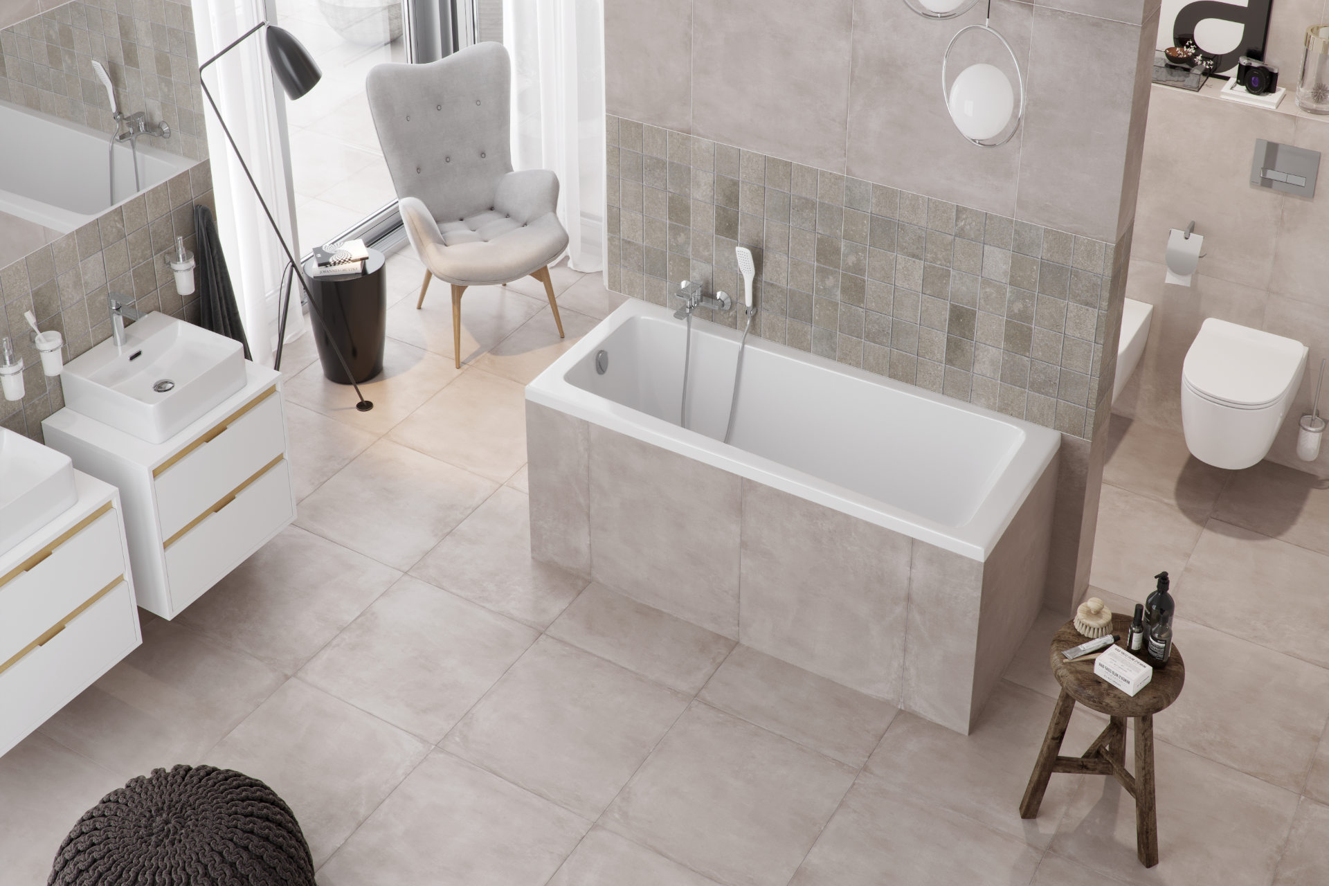 Ava wanna prostokątna 170x70 cm, biały połysk