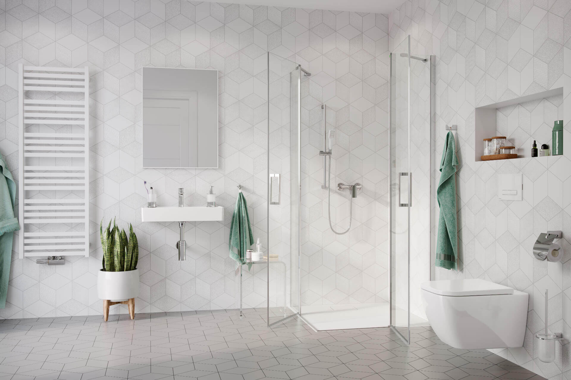 Mazo kabina narożna 90x90 cm, drzwi wahadłowe podwójne, powłoka Clean Control, chrom