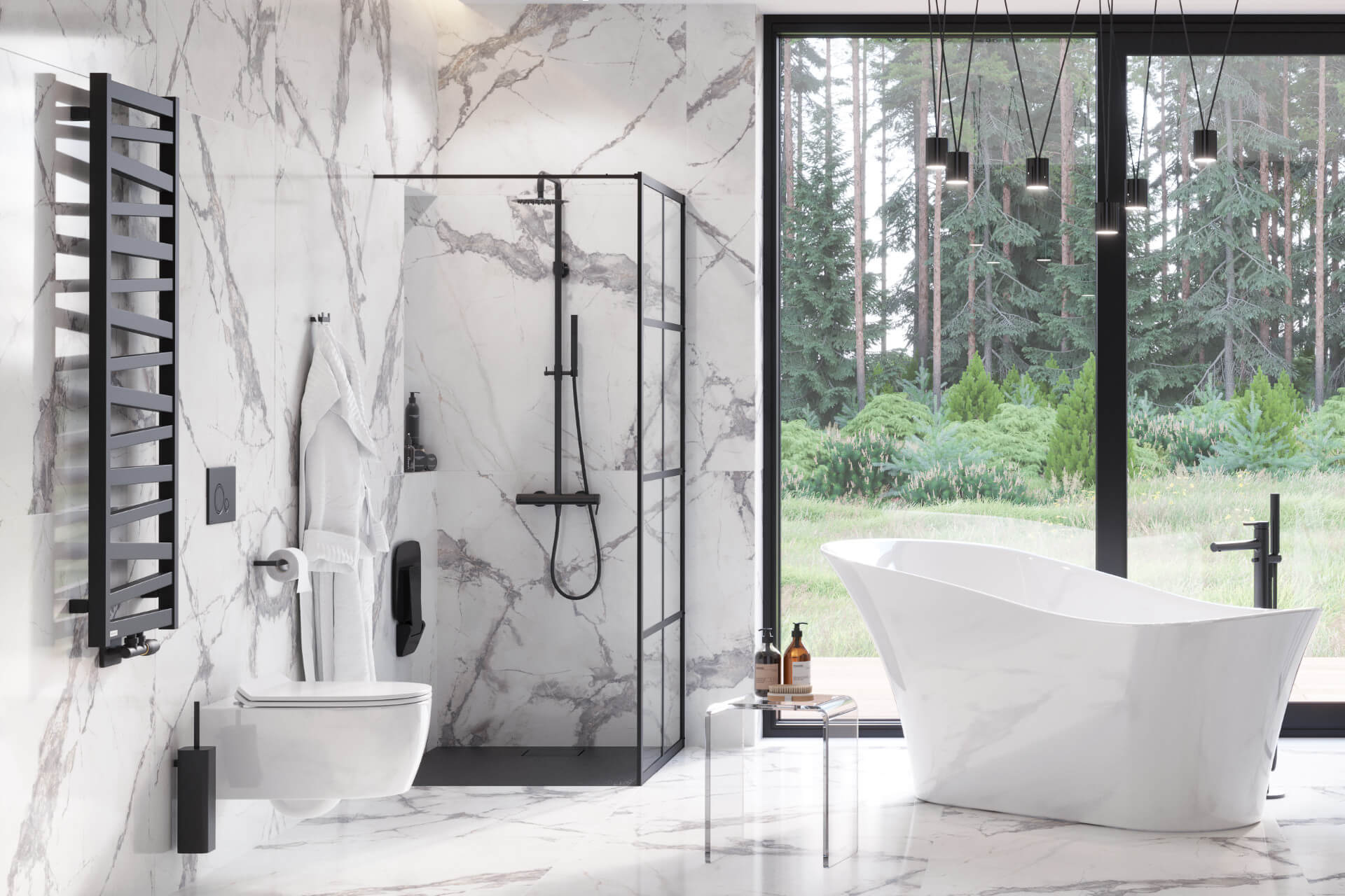 Fabrika walk-in ścianka prysznicowa 120x200 cm, czarny mat