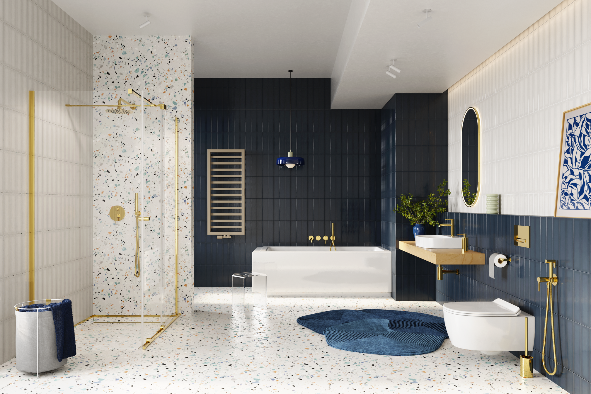 PI bateria bidetowa bidetta ze słuchawką prysznicową, złoty szczotkowany