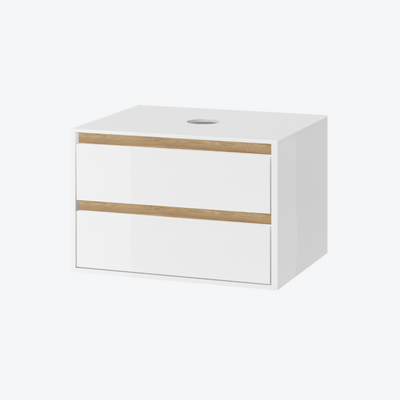 Tuto szafka wisząca 80 cm, podumywalkowa z blatem, 2 szuflady, biały połysk/dąb
