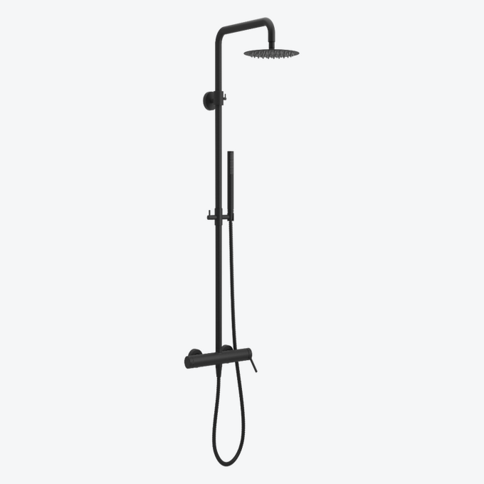 PI zestaw prysznicowy ścienny z deszczownicą 25 cm, czarny mat