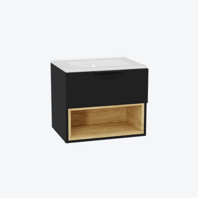 Tuto 2.0 szafka wisząca 60 cm 1 szuflada front gładki wysoki, umywalka As, czarny mat/ czarny mat