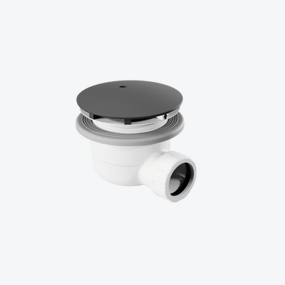Vert syfon do brodzika biały 90 mm z pokrywą, czarny mat