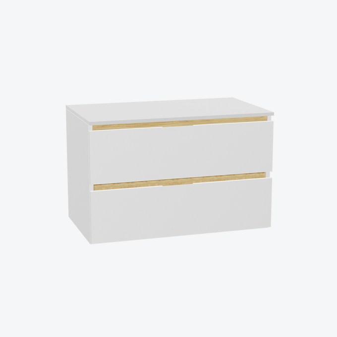 Tuto 2.0 szafka wisząca 80 cm 2 szuflady front gładki niski, blat biały lakierowany, biały/biały