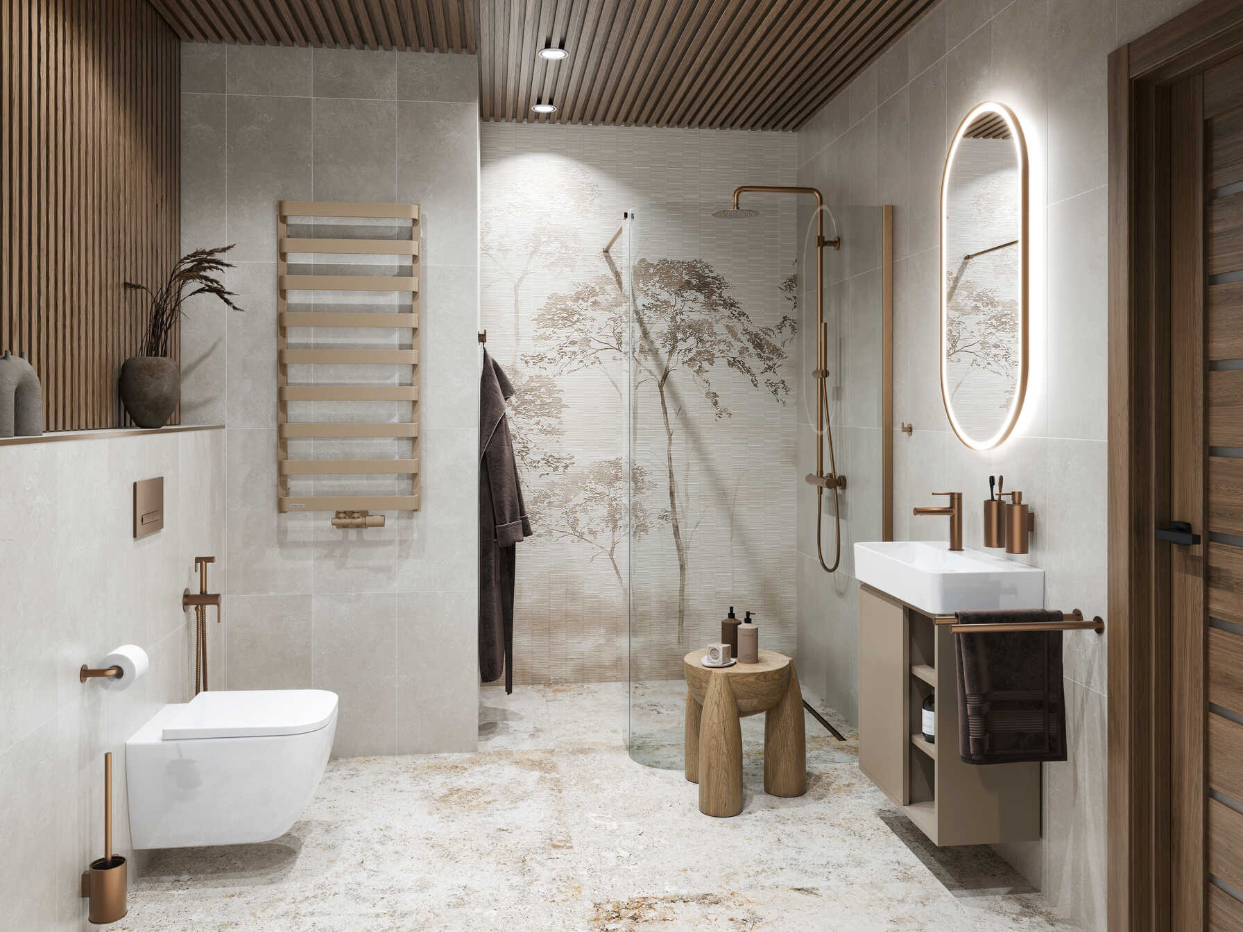 PI bateria umywalkowa stojąca, miedziany szczotkowany wizka