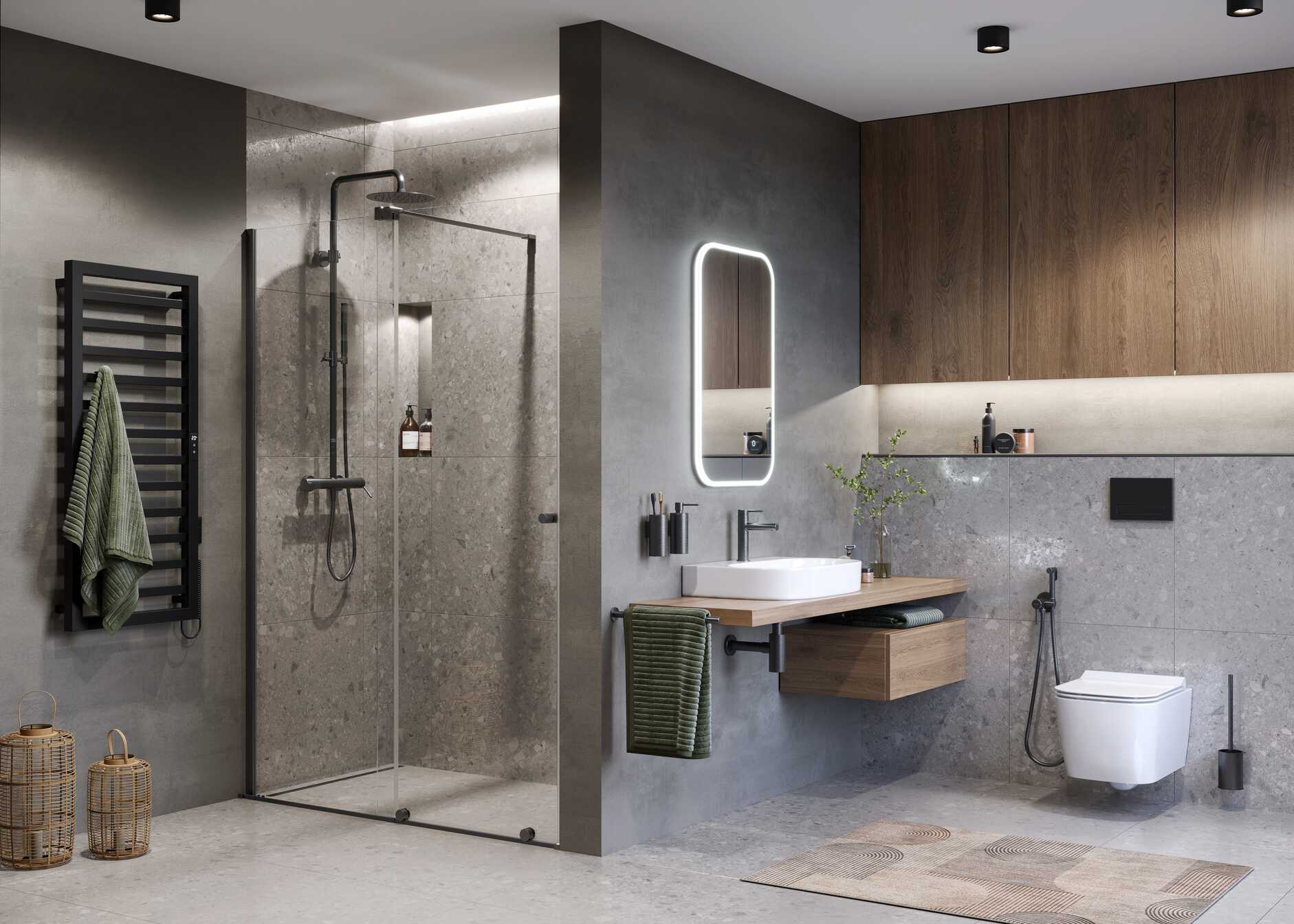 PI bateria umywalkowa stojąca, grafit szczotkowany