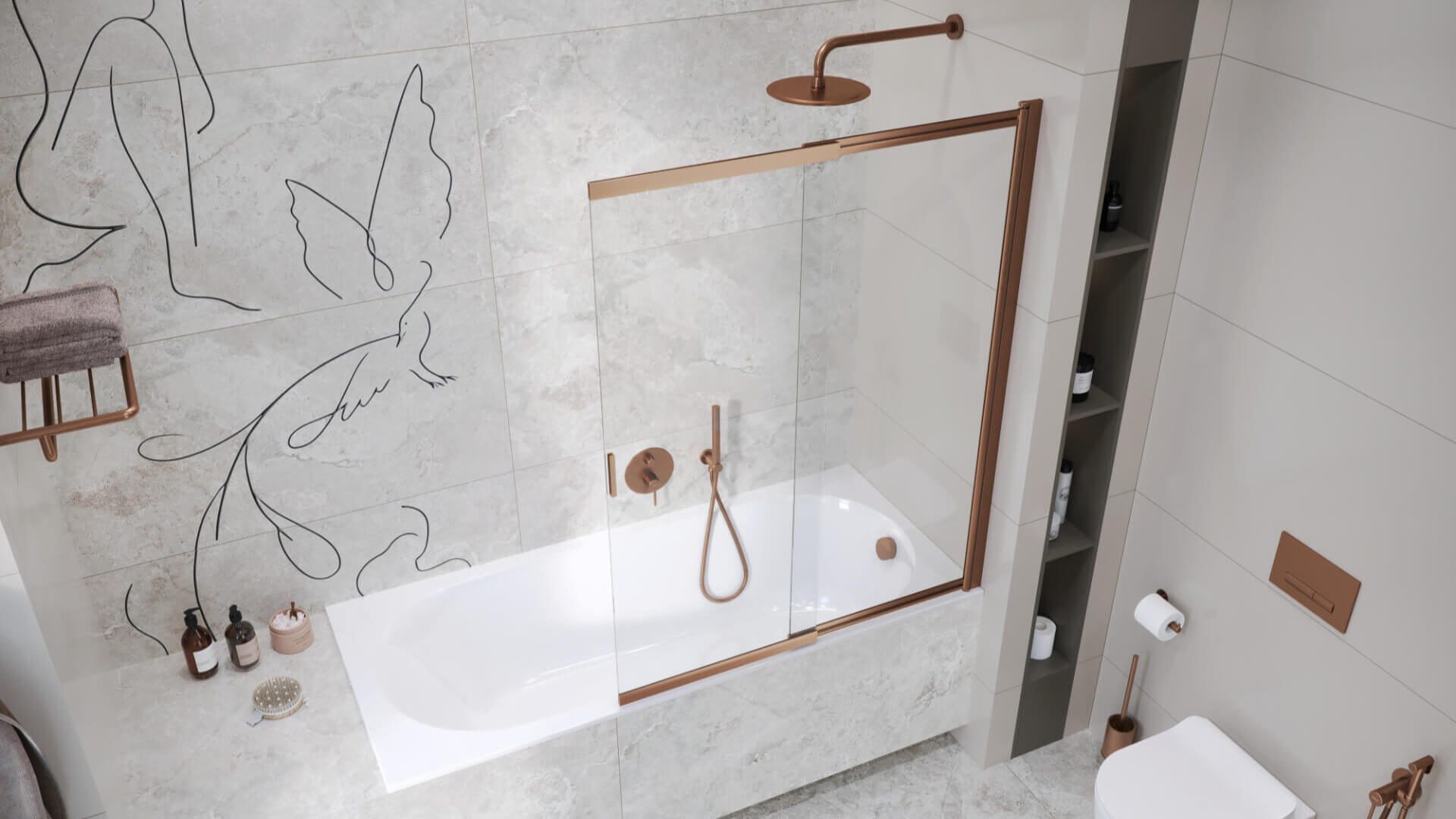 Liner parawan nawannowy 110x140 cm rozsuwany 2-częściowy lewy / prawy, miedziany szczotkowany