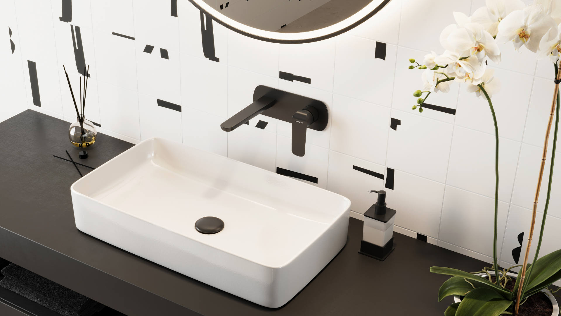 Clever 2.0 bateria umywalkowa podtynkowa komplet, czarny soft