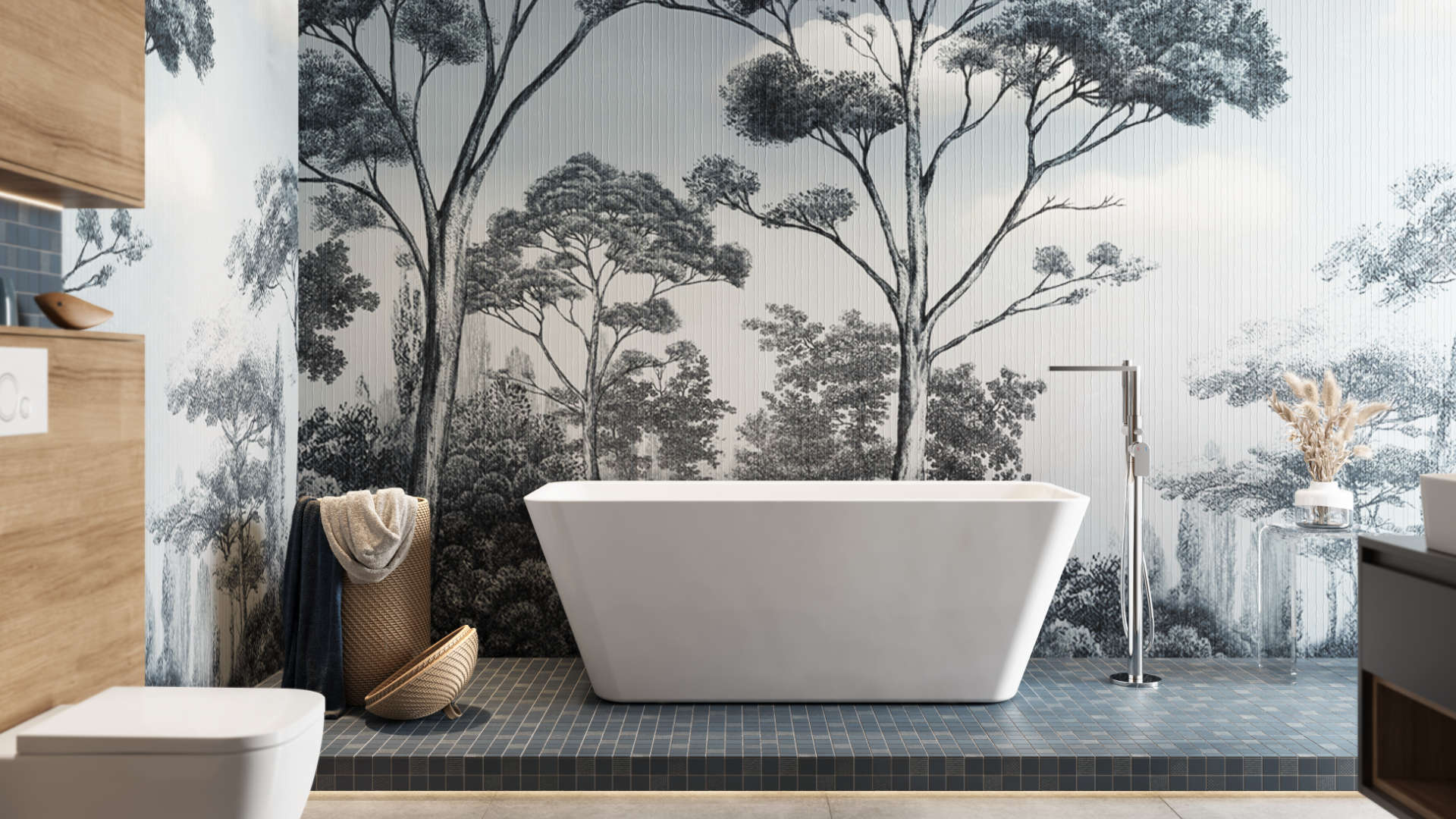 Glad bateria wannowa wolnostojąca chrom