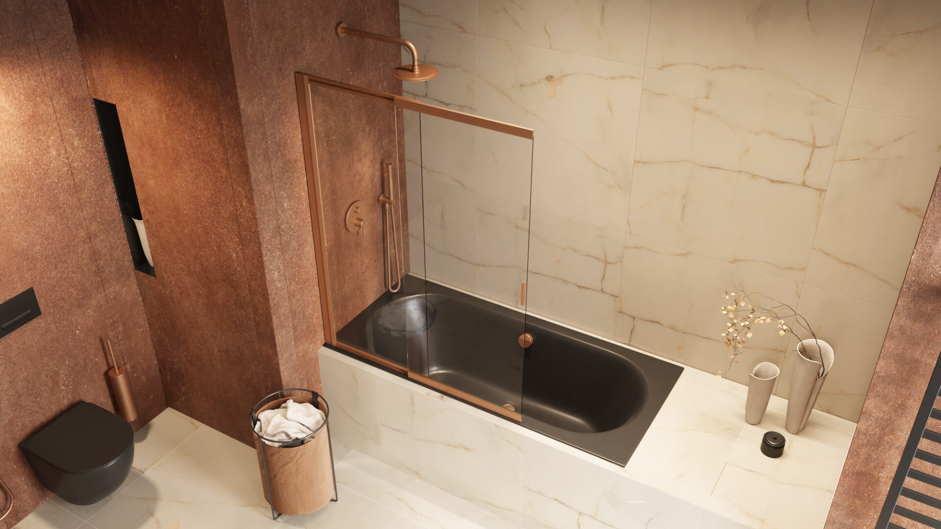 Liner parawan nawannowy 110x140 cm rozsuwany 2-częściowy lewy / prawy, miedziany szczotkowany